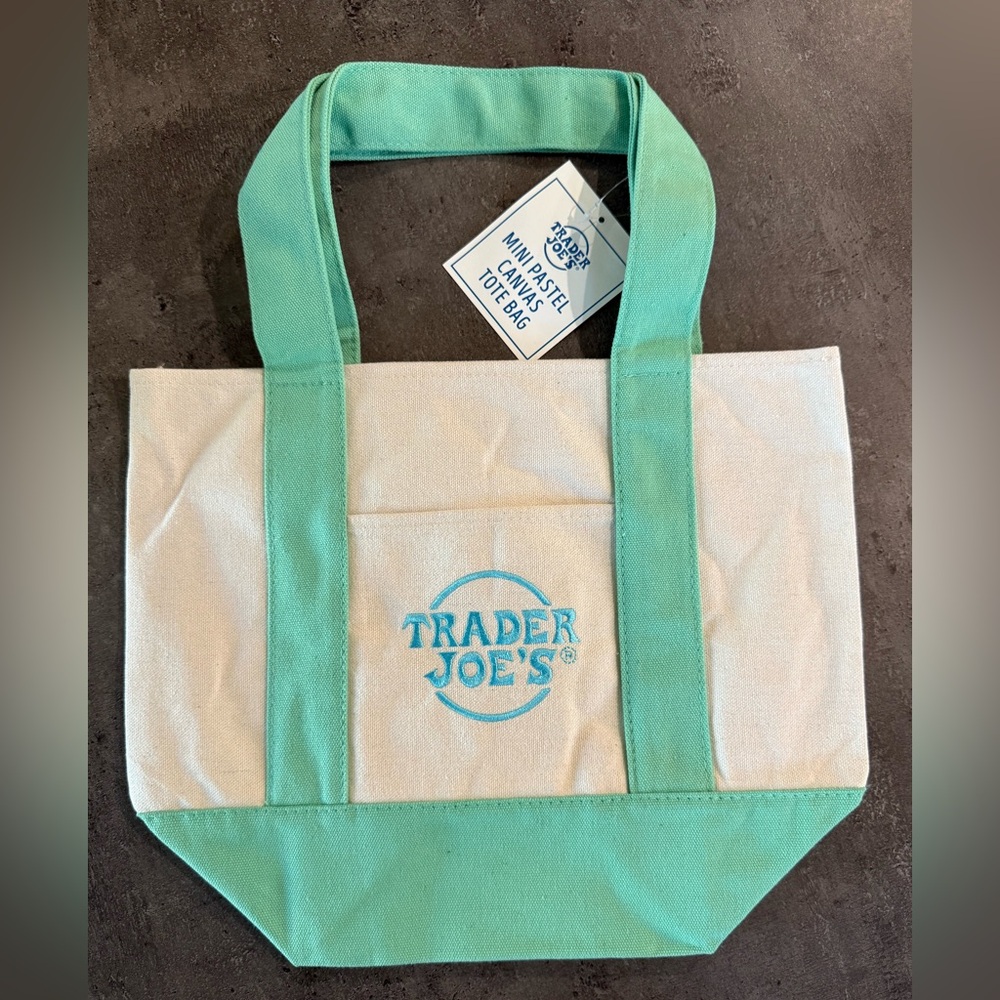 *New* Trader Joe’s Mini Mint Green Pastel Canvas Tote Bag - Picture 2 of 2